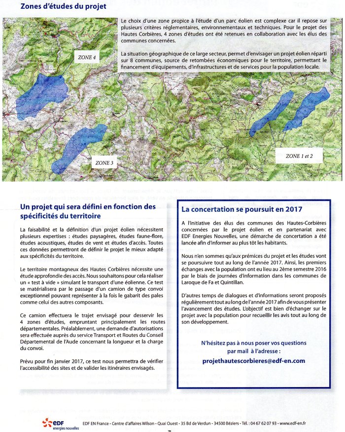 Projet Eolien des Hautes Corbières Lettre 1
