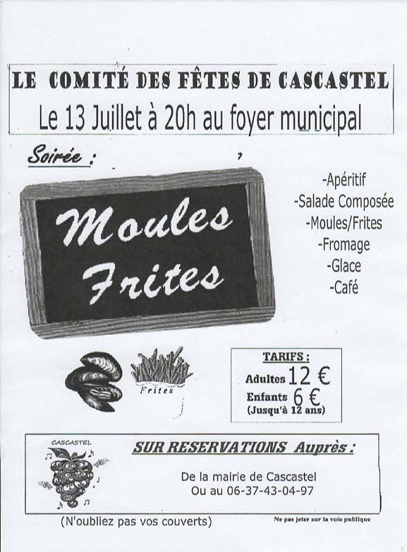 Moules Frites le mercredi 13 Juillet 2016