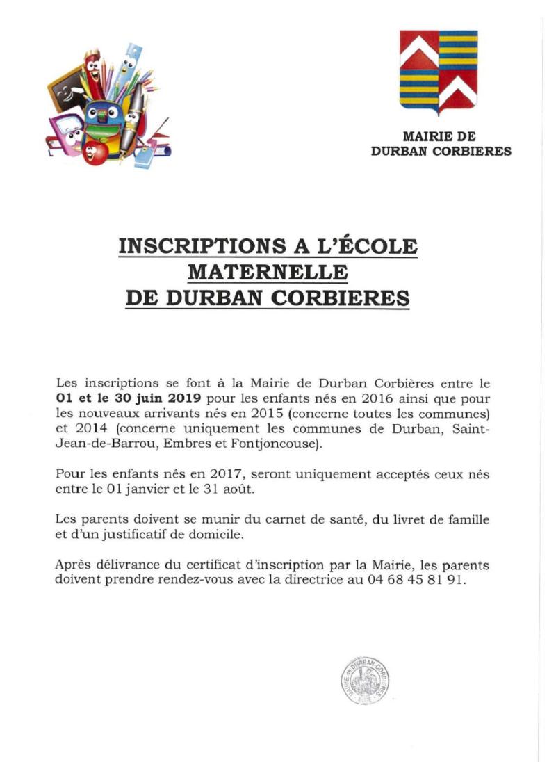 2019-06-04-Inscriptions Maternelle-Durban